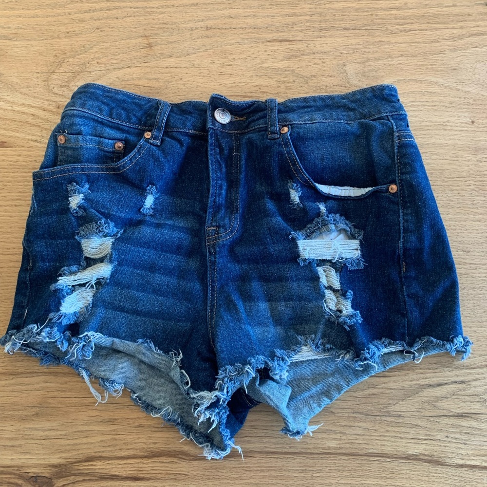 Almost Famous Denim Blue Jeans Cut Off Shorts Distressed Women’s 9 Preloved